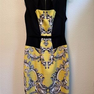 BCBGMaxAzria Black and Yellow Sheath Mini Dress
